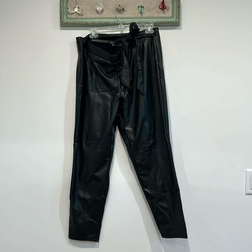 New faux leather pants belted pull on pants black plus size women’s 3XL
